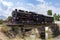 Two hundred years old train in muradiye district of van province. Turkey. locomotive in black color.