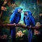 Two Hyacinth Macaw Anodorhynchus hyacinthinus blue parrot. big blue parrot Pantanal Brazil South America