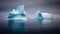 Two icebergs melted in dark water in Antarctica. Generative AI