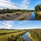 Two Image Collage Of A Rural Creek Under Cloudy Blue Sky