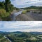 Two Image Collage Of A Rural Creek Under Cloudy Blue Sky