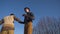 Two Indian and European boys learn to skate on a frozen lake and play mischief.