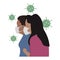 Two Indian girls with mask on. Concept of pandemic covid-19 or coronavirus. Flat style illustration. Isolated.