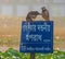 Two Indian myna sitting on a banner in Bangladesh.