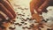 Two individuals collaboratively engaged in completing a jigsaw puzzle on a wooden table