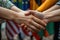 Two individuals shake hands firmly in front of a blur of international flags, symbolizing unity and cooperation between