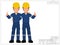 Two industrial workers with thumb up sign on white background