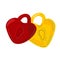 Two interlocked locks red and yellow in the shape of a heart.