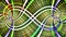 Two interlocking spirals creating an infinity symbol with decorative tiles, all in bright shining green,yellow,purple
