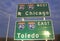 Two interstate signs for Chicago and Toledo