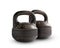 Two iron collapsible kettlebell on a white background.