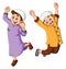 The two islamic young boy is jumping with the happy expression