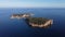 Two islands in the Mediterranean from a drone. Uc adalar islands.