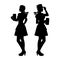 Two isolated silhouettes of an Oktonerfest girl in national dress with a beer mug