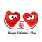 Two isolated on a white background emotional hearts with eyes in cartoon style. Characters for Valentine`s Day