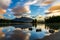 Two Jack Lake at daybreak  starry sky and colorful clouds reflected on the water surface