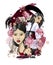 Two Japanese fashion girls with white cranes and flowers. Vector illustration.