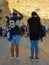 Two Jewish men walking at the Western Wall, Jerusalem, Israel
