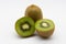 Two juicy kiwis, one of them has already been split