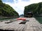 Two kayaks on a floating pier in Ha Long Bay. Vietnam