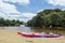 Two kayaks in front of Haruru Falls