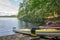 Two kayaks resting on a remote beach in the Linnansaari National Park