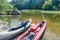 Two kayaks standing in water