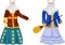 Two kazakh women in traditional national dress, vector illustration