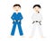 Two kids with Blue and white Judo uniforms and black belt