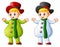 Two kids in christmas colored snowman costume