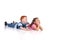 Two kids lying on floor