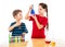 Two kids making chemical experiment