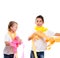 Two kids in party with colorful paper ribbon