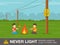 Two kids playing with fire near power lines. Never light bonfires under or close to power lines warning design.