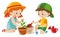 Two kids playing tree in pot