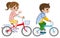 Two kids riding Bicycle, Isolated