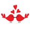 Two kissing bird family couple. Three red heart set.