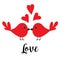 Two kissing bird family couple. Three red heart set. Happy Valentines Day. Word Love text Greeting card. Cute cartoon character se