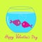 Two kissing fishes in the aquarium. Happy Valentines day card.