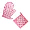 two kitchen potholders pink