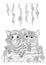 Two kittens in a basket with daisies, coloring page