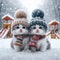 Two kittens puppies playing in the snow