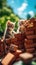 Two kittens sitting on top of a pile of bricks. Generative AI image.