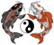 Two koi carp fishes and the circle of yin yang symbol