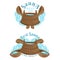 Two labels for sauna, banya or bathhouse. Wooden tub with two crossed ladles. Color vector illstartion