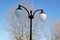 Two-lamp city lantern in the winter by