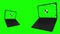 Two laptop revolves around on a black background. Green screen with marks for tracking digital devices is included for