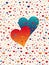 Two large hearts - orange and blue, on about a hundred tiny colored ones on a white background. Heara symbol of affection and