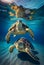 Two large large turtles travel through the depths of the ocean. AI Generated