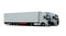 Two large trucks with semi trailer on a white background
